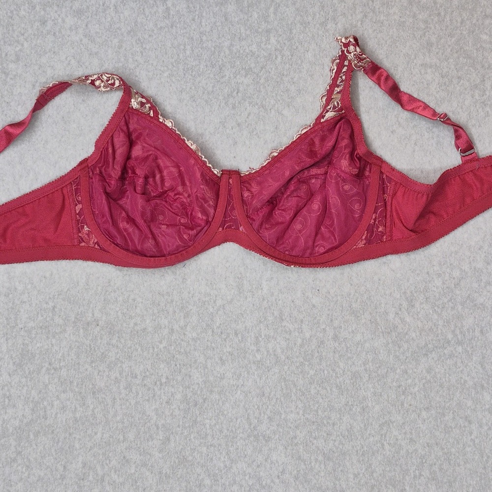 Amourense Women Bra‎ 40DD Red Floral Underwired Lace Embroidered Mesh Strap - Picture 10 of 11